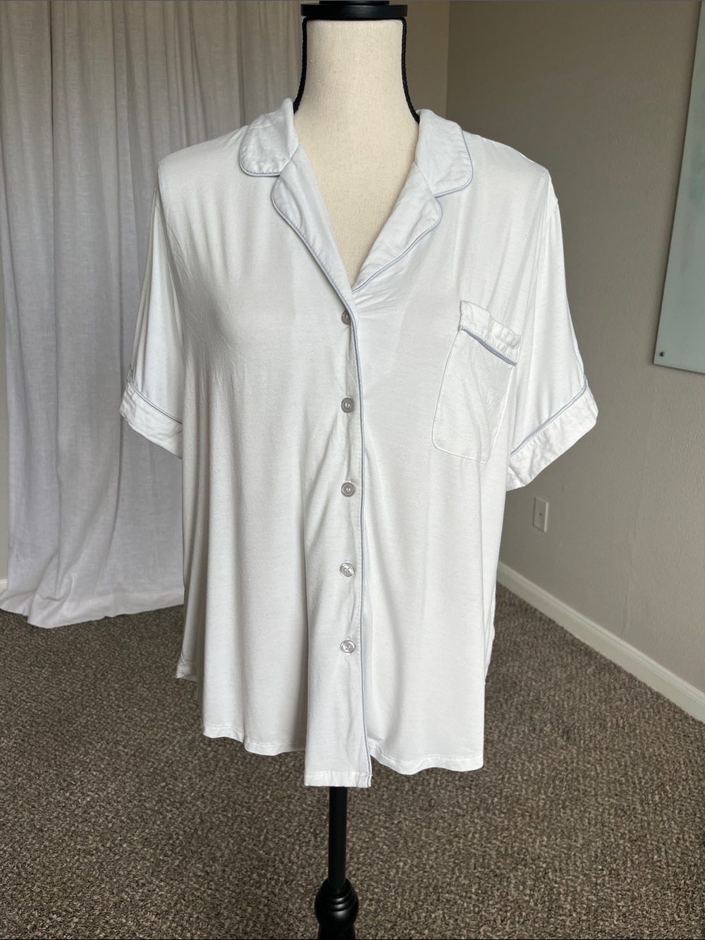 Cozy Earth Ivory Bamboo Stretch- Knit Short Sleeve PJ Shirt Size Large